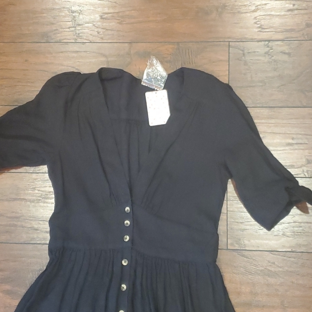 Free People Black Midi Button-Front Dress - Picture 10 of 14
